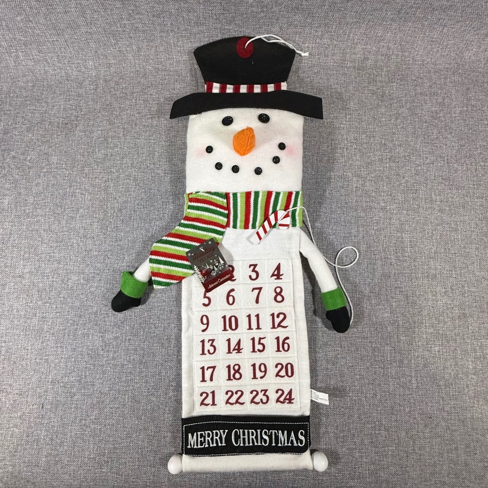 Holiday Village Snowman 27" Merry Christmas Hanging Advent Countdown Calendar
